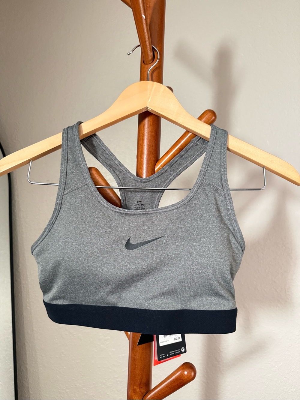Nike Pro Gray Sports Bra with Black Band and Racerback | Medium Support